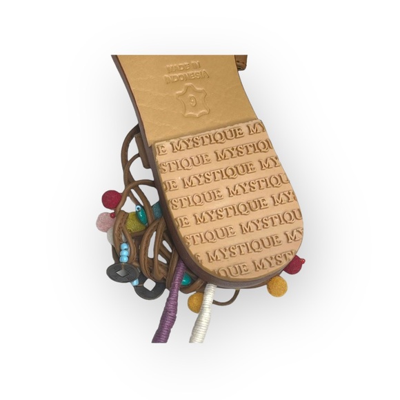 VHTF: new Mystique x Anthro 𖦹 Tokyo Pom Pom Ankle Wrap Toe Loop Leather Sandal - Picture 14 of 17